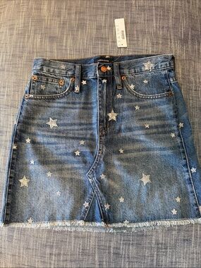 J. Crew Blue Denim Mini Skirt with White Star Print